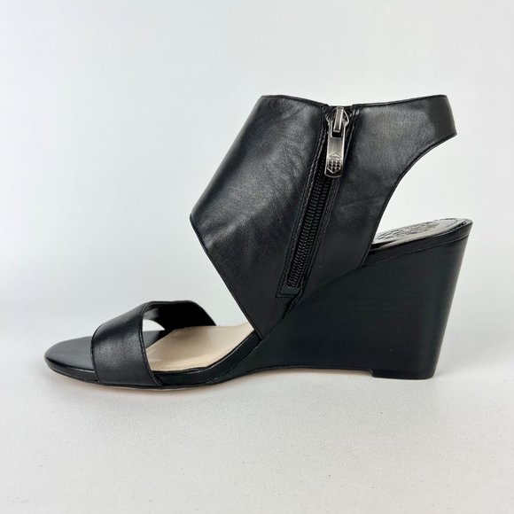 Vince Camuto Womens Lyssia Black Leather Sandals Open Toe Wedge Buckles size 9 - Picture 7 of 16